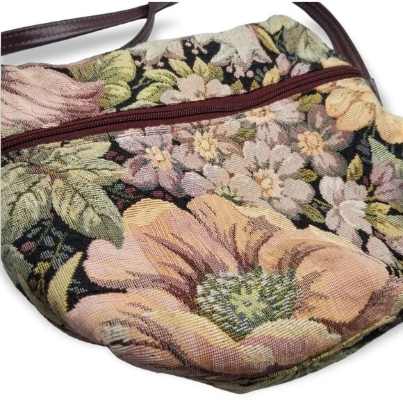 Vintage Crossbody Floral Tapestry Bag Zipper Pocket Nature Goblin Fairy - Picture 4 of 9
